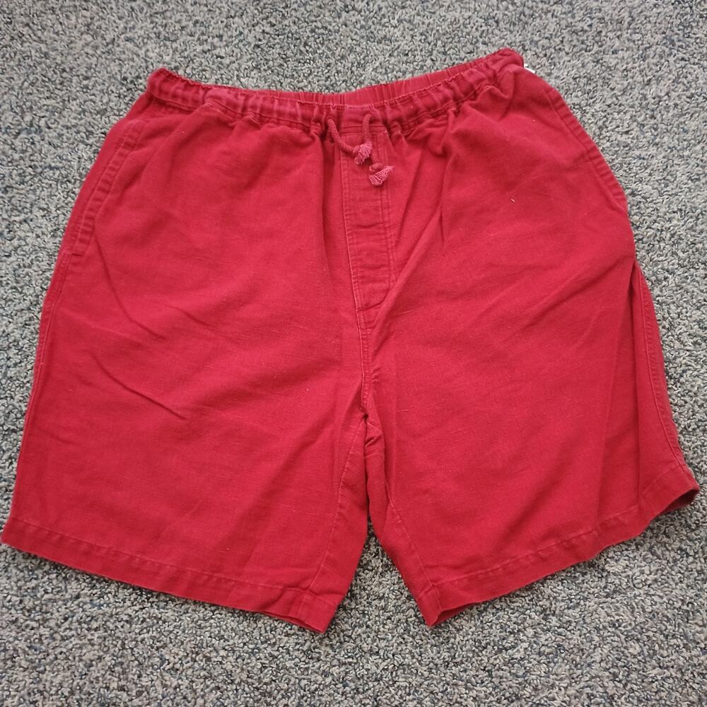 Gap Vintage Y2K 2000s Linen Blend Drawstring Shorts 32x8 Preppy Red Elastic